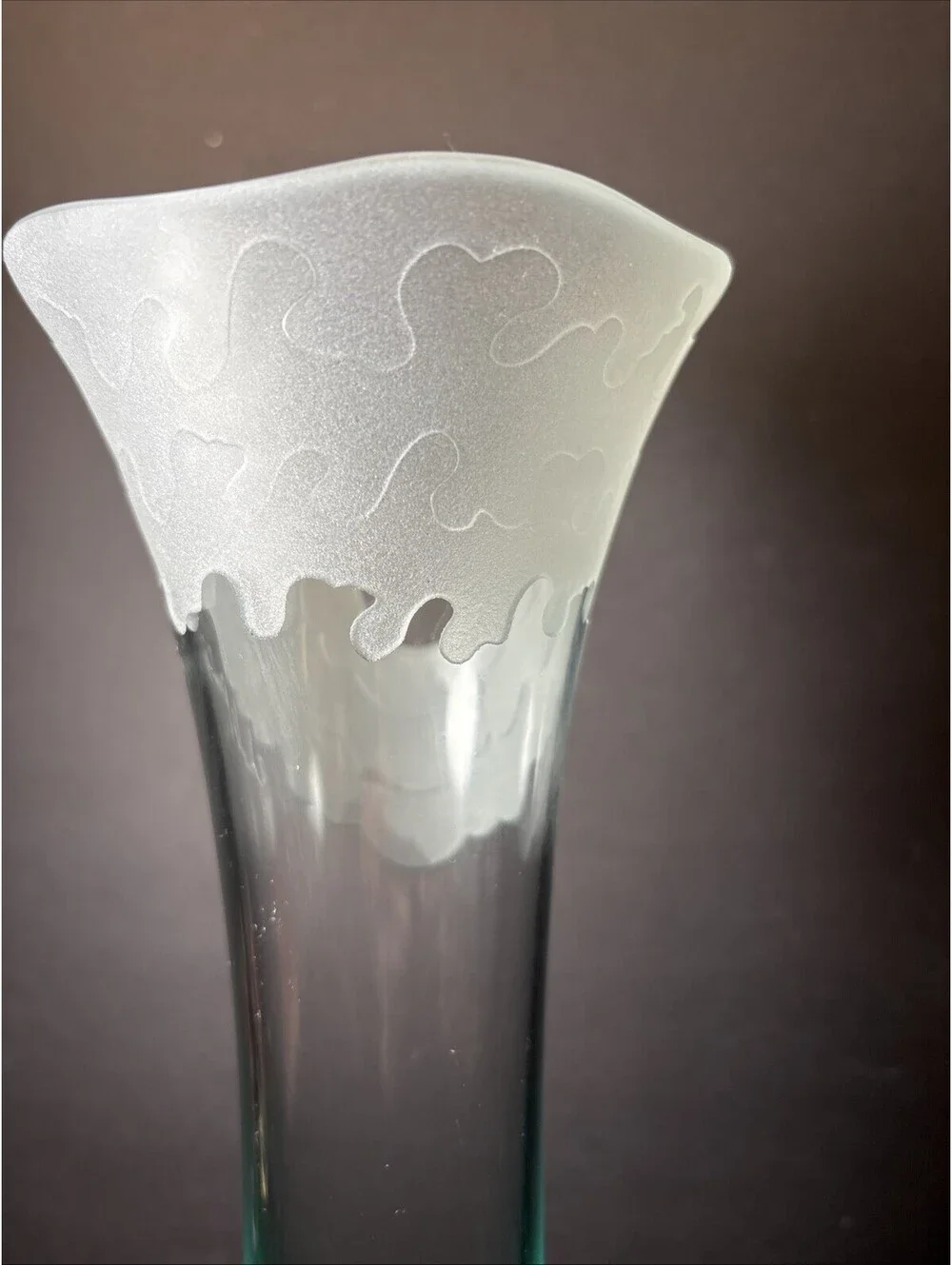 VTG Salvatore Polizzi Signed Aqua Glass Vase Frosted Ruffled Top Art Deco 13.5”